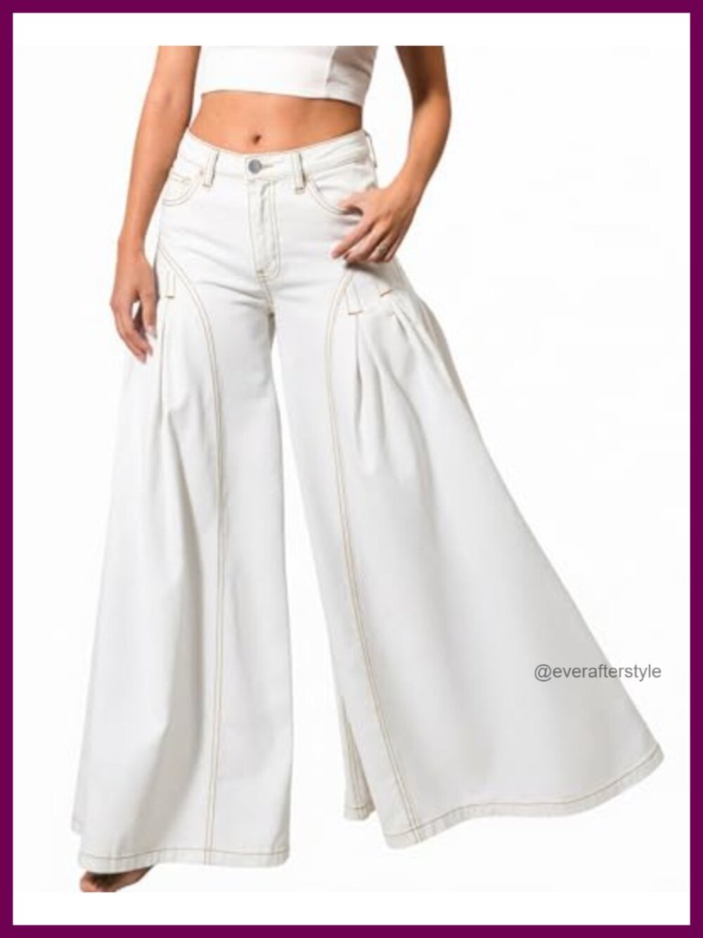 Women High Waist Bell Bottom Flare Denim Jeans Stretch Vintage Pleated Wide Leg